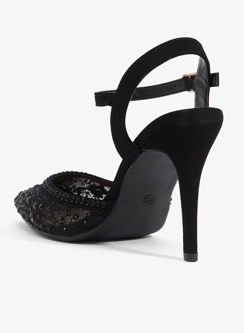 ايلا ليمتد اديشن حذاء بكعب عالٍ مدبب شبكي مع حزام - Image 3